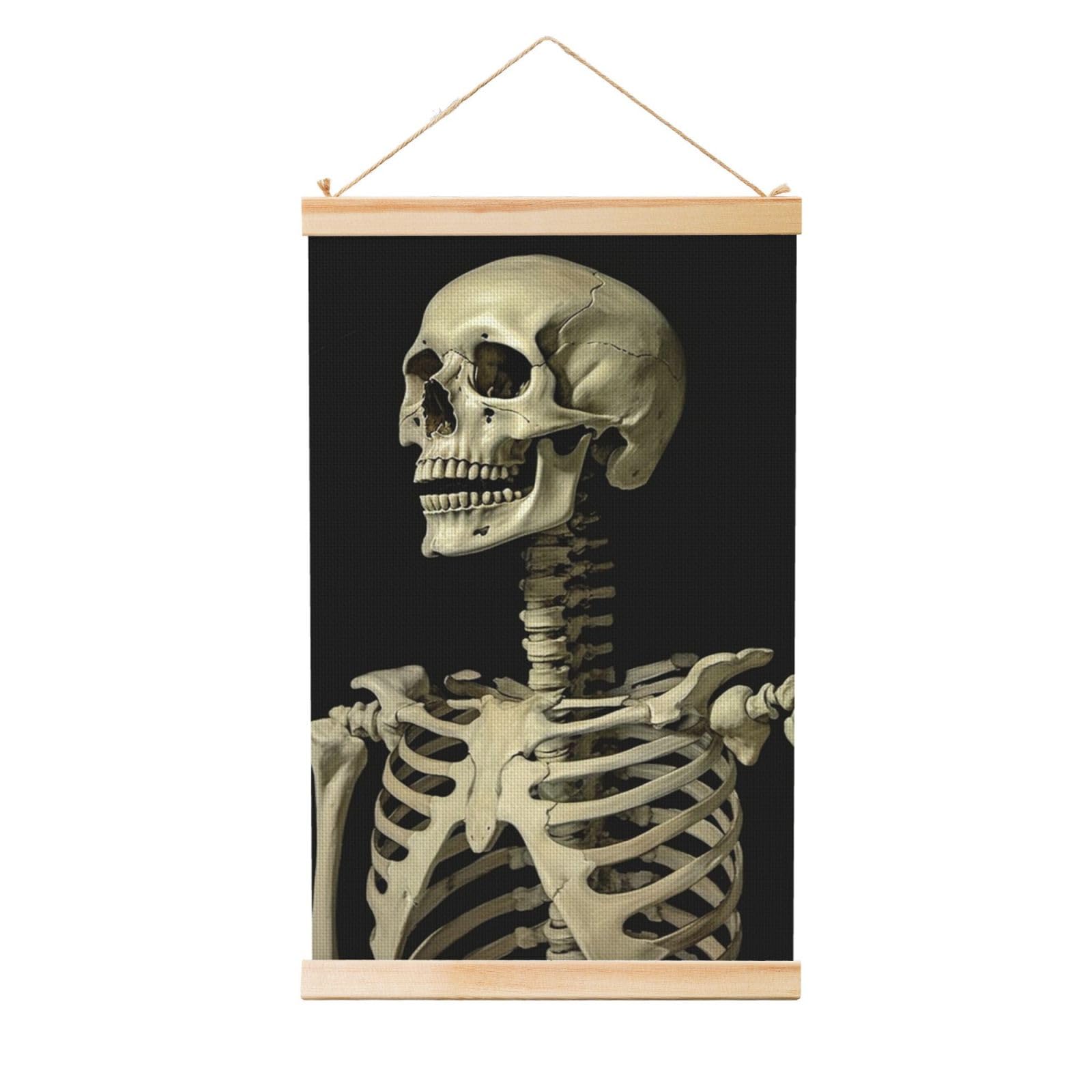 A Skeleton Posters Wooden Shaft Hanging Poster Canvas Prints Scroll Wall Art Painting Vintage Wall Banner Modern Artwork Decor for Home Decor Ready to Hang 20"x30"