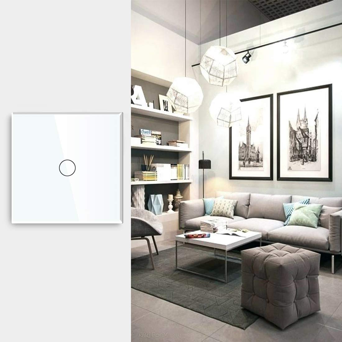 Conmutador Interruptor Pared 1 GANGS WAY / 3 TOUCH Switch 3packs Interruptor de luz Blanco Negro Panel la Clase pared Interruptores impermeables(White)