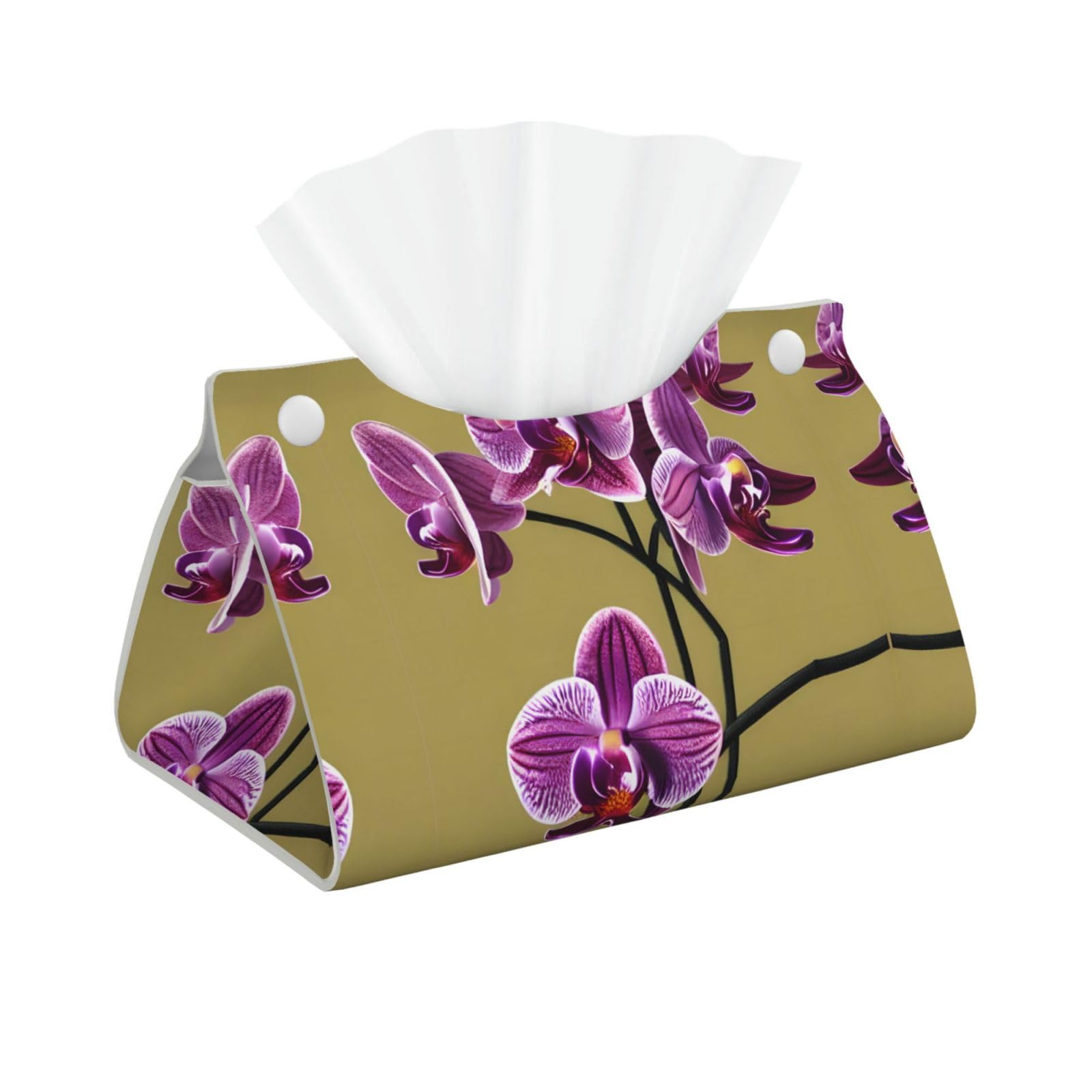 Beautiful Orchids Print Long Tissue Box Cover Holder Foldable Leather Organizer for Vanity, Nightstand, Desk & Bathroom