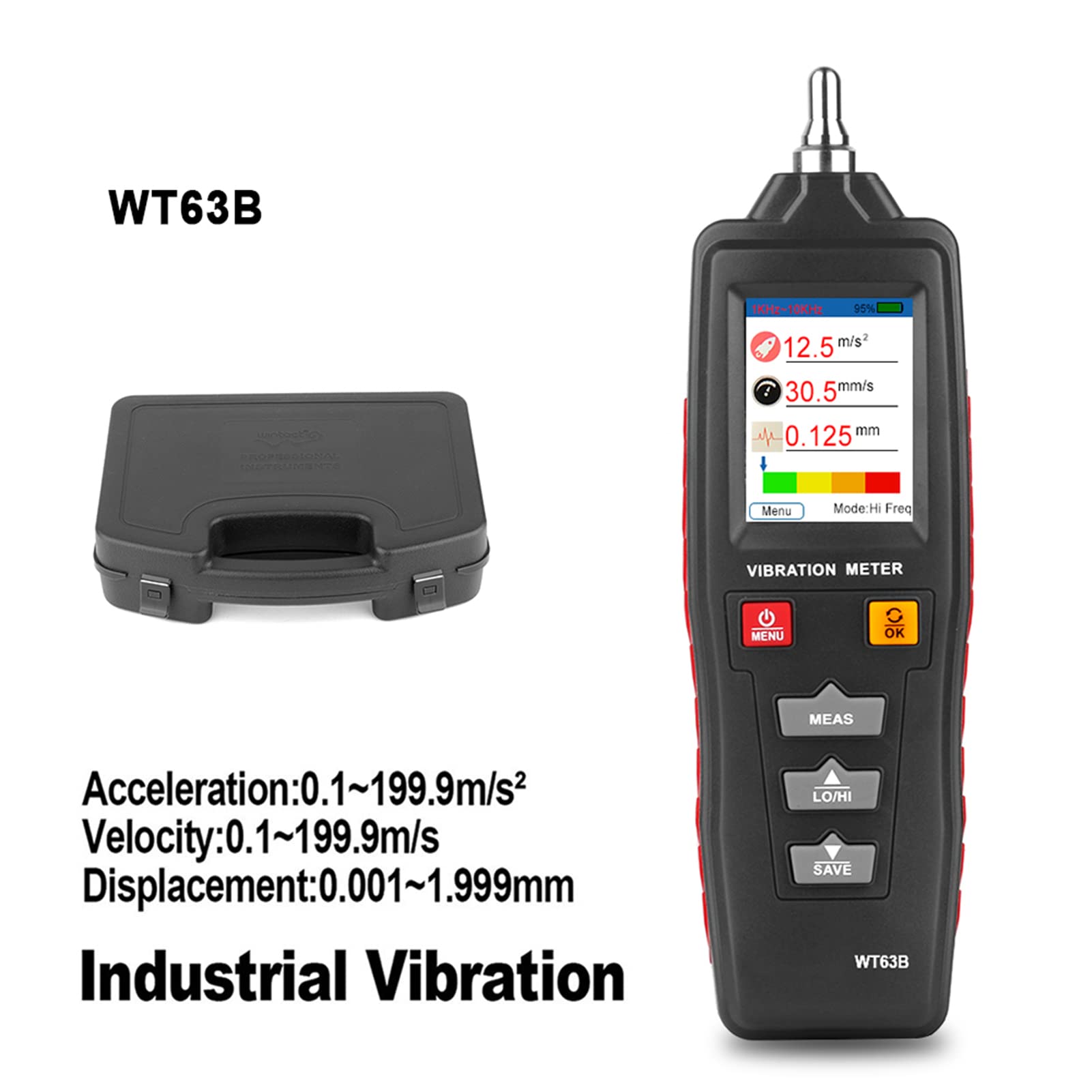 Jadeshay Medidor de Vibración,Digital Vibrómetro Pantalla LCD con Velocidad Aceleracion y Desplazamiento Portáti Analizador de Vibrometro para Industria,Construcción,Automoción y Equipos Electrónicos