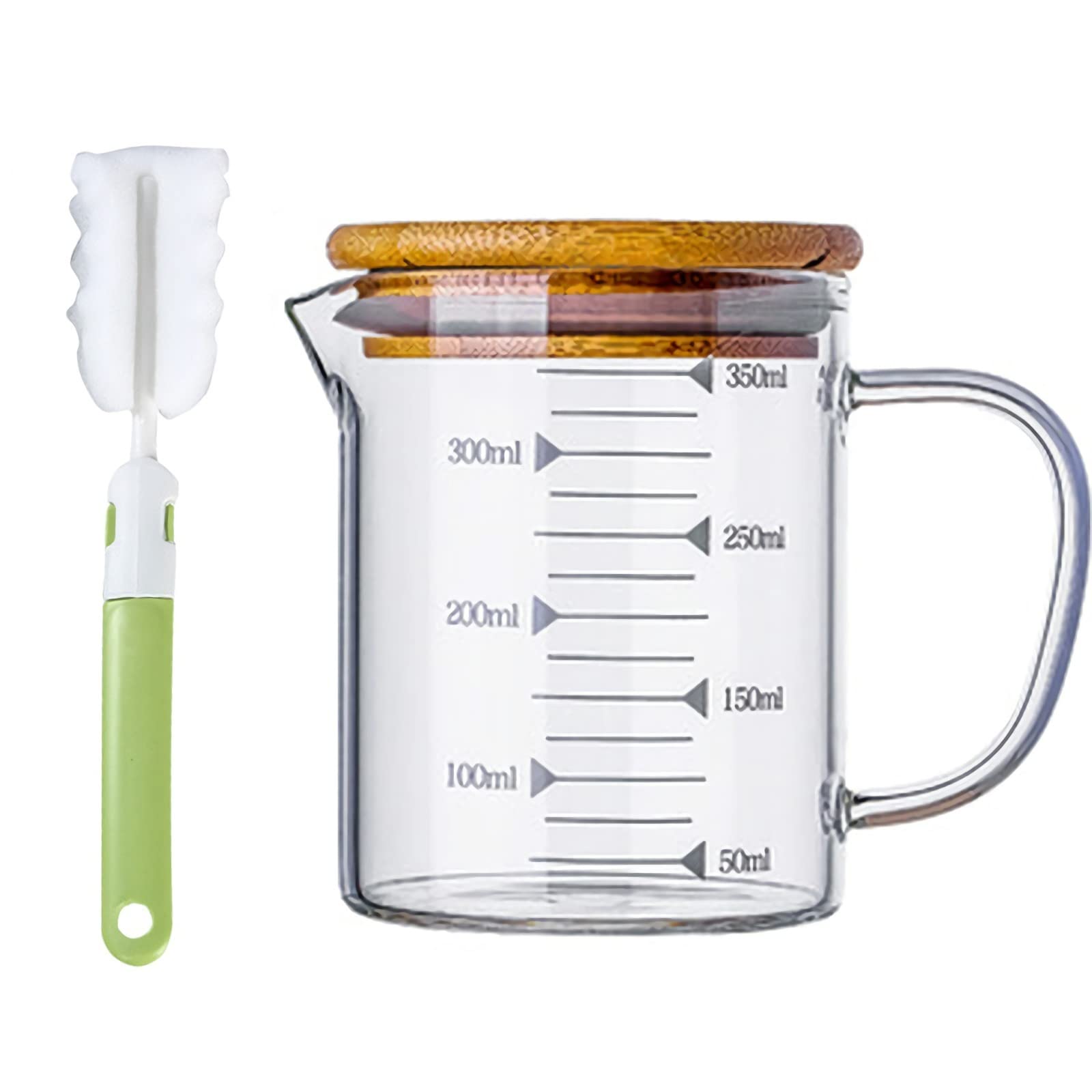 Caraffa graduata in vetro con coperchio, bicchiere graduato con manico, contenitore per liquidi solidi, misurino con spazzolino per la pulizia, tazze per mescolare per cuocere bevande al caffè, forn