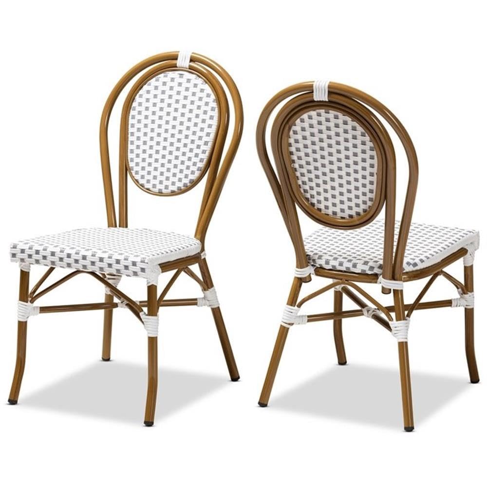 Baxton Studio Gauthier Classic French Indoor and Outdoor Grey and White Bamboo Style Stackable Bistro Dining Chair Set of 2