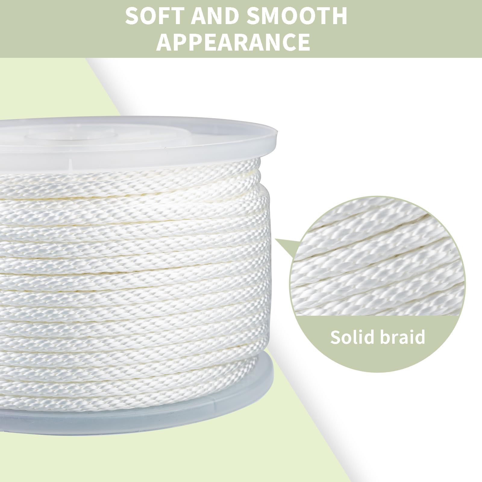 Weißes Nylonseil, hohe UV- und Abriebfestigkeit, Mehrzweck-Seil, dicht geflochtenes Seil, 1,6 cm Spule (1,6 cm), 6,5 m Spule, solides Geflecht, Industriequalität, geringe Dehnung, Fahnenmast