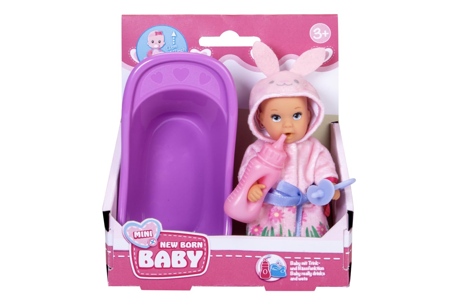 Simba New Born Baby Baignoire De Poupée 39 Cm - Lot De 10 Accessoires Dont Canard, Biberon Et Tétine - Dès 1 An