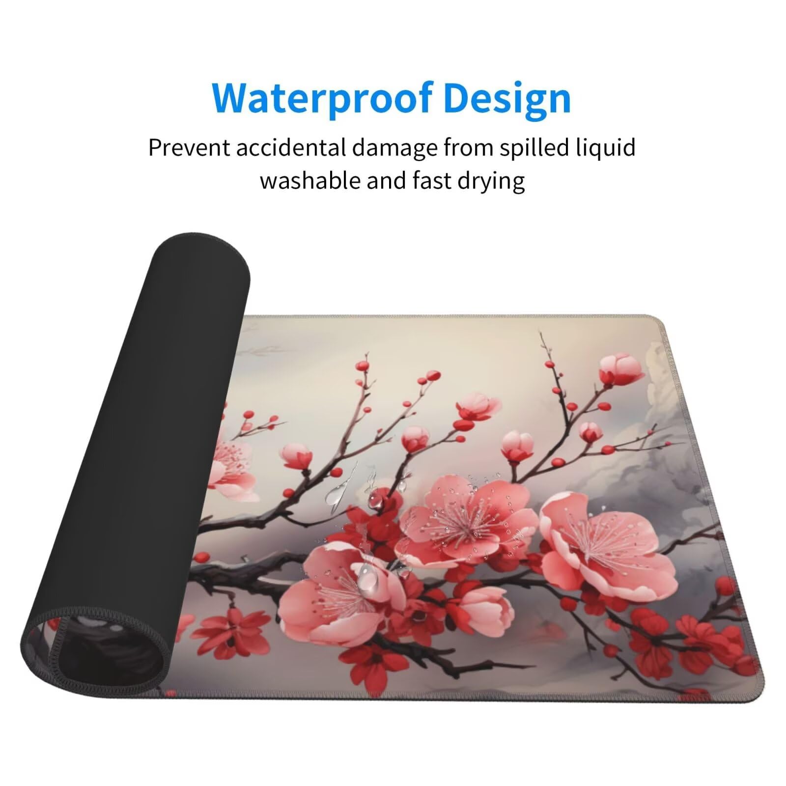 Gaming Mauspad XXL 1000x400x4mm Großes Mousepad mit Ernähten Kanten, Wasserdicht und rutschfest Tastatur Matte, Verbessert Präzision und Geschwindigkeit, für Büro, PC, Laptop Pad Rosa Blume Z5163