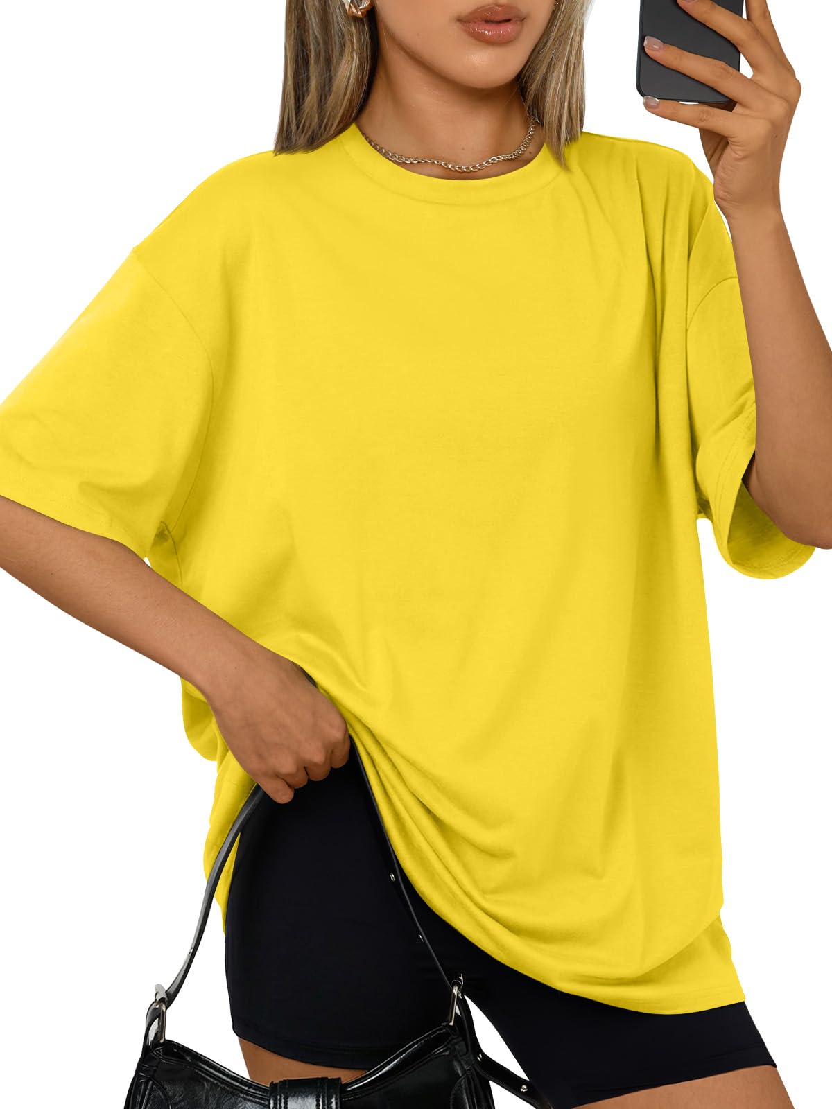 Trendy Queen Womens Oversized T-Shirts Short Sleeve Crew Neck Summer Tops | Midweight Poly-Cotton Blend, Drop Shoulder Loose Fit