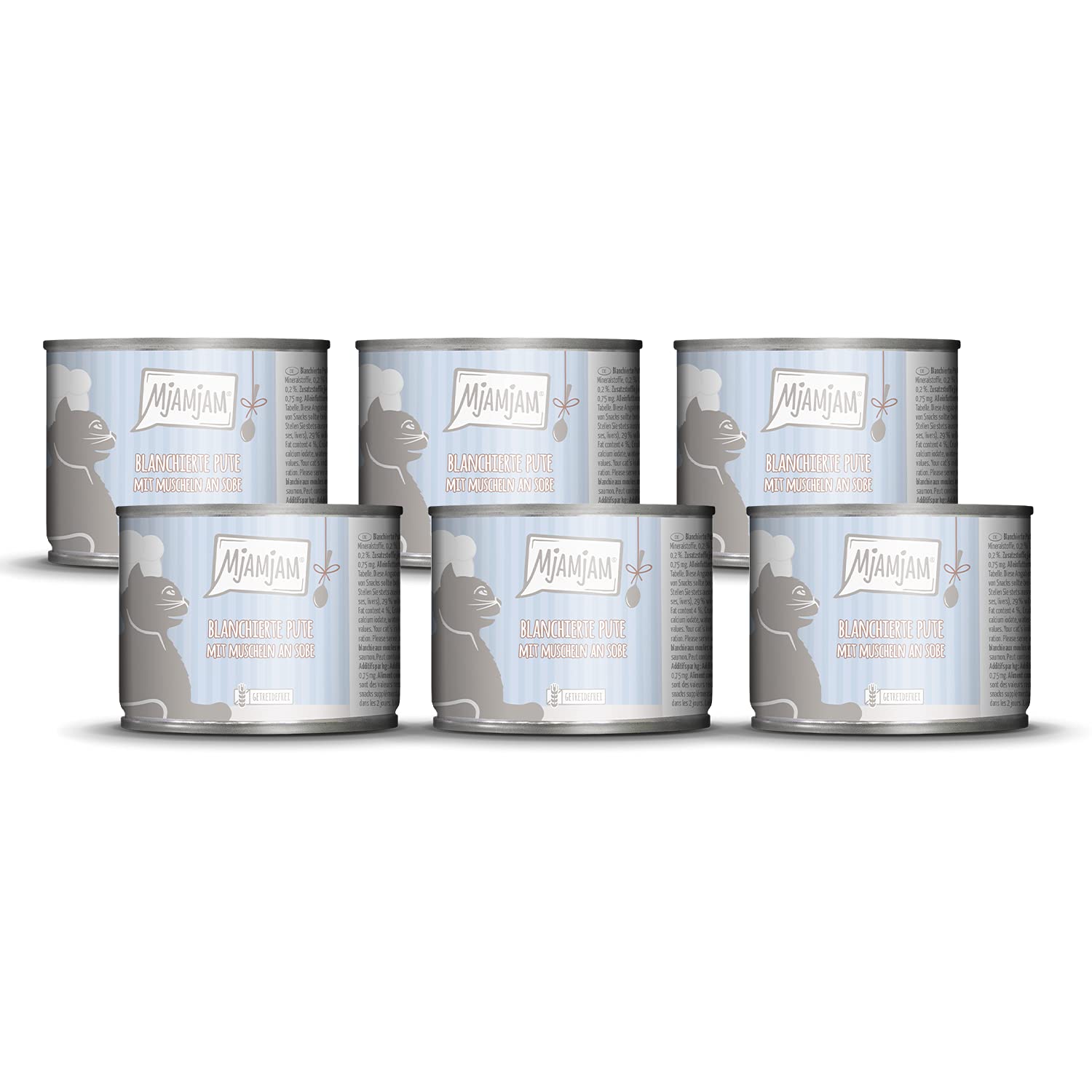 MjAMjAM - premium wet food for cats - blanched turkey with mussels in sauce, pack of 6 (6 x 185 g), grain-free with extra meat