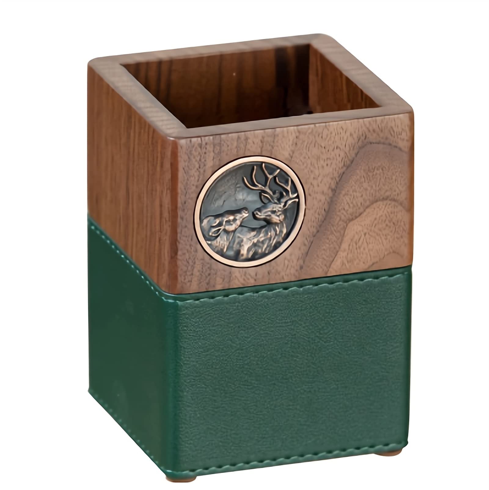 Stifthalter für den Schreibtisch, Stiftehalter aus schwarzem Walnussholz, PU-Leder, 7,9 x, 10, cm, Schreibwaren-Organizer