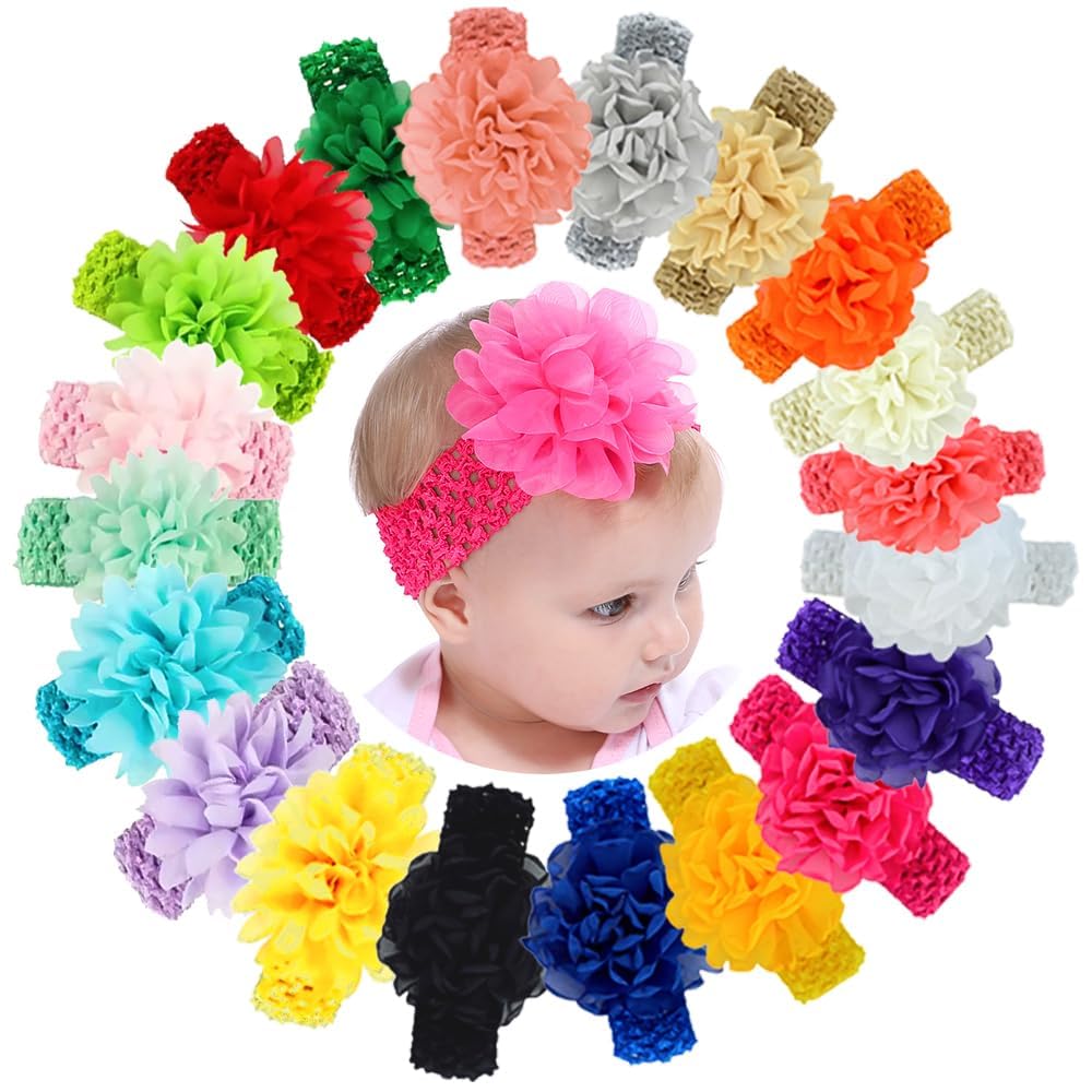 ANNA CREATIONS Baby Girls Super Stretchy Cotton Soft multi-colored kids premium headband hair bows For Newborn Babies hair accessory (20 Pcs)-image-25