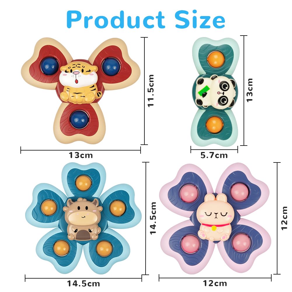 Vicloon Giocattolo a Ventosa per Bambini, 4pcs Giocattoli Sensoriali per Vasca da Bagno, Animali Colorati Spinning Top per Il Bagnetto per Bambini, Sollievo dall'Ansia Regali (Animale)
