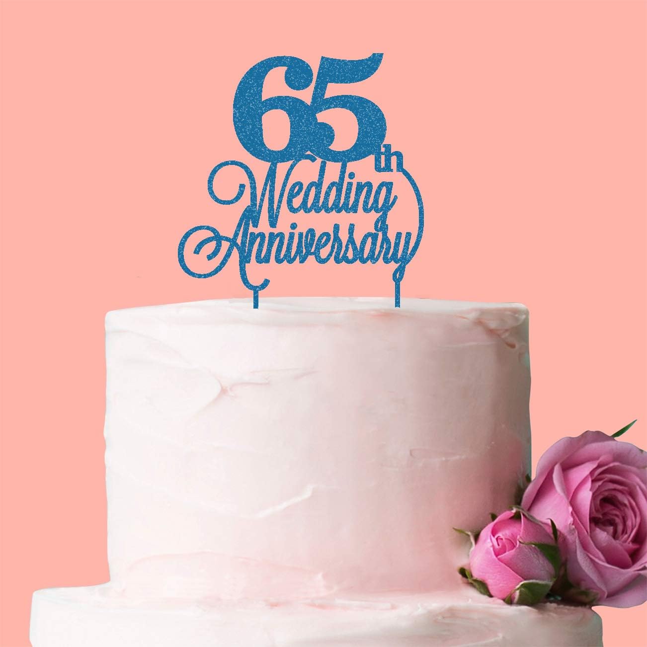 65th Wedding Anniversary Cake Topper: Blue Glitter Acrylic
