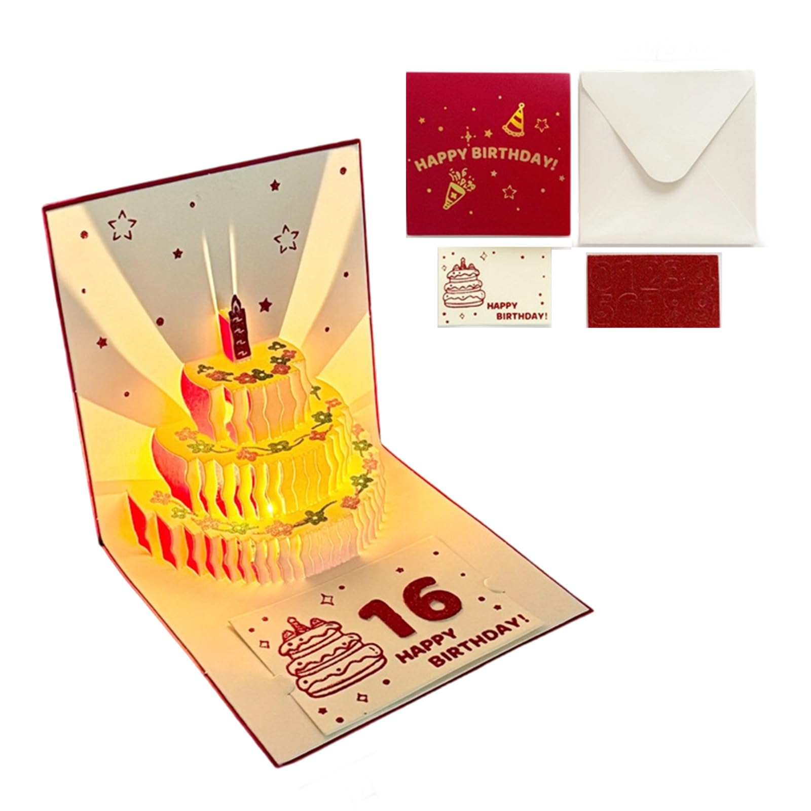 SHINLHUA LED Light Up Musical Birthday Card for Women Men Anniversary Celebration Appear Cake Card