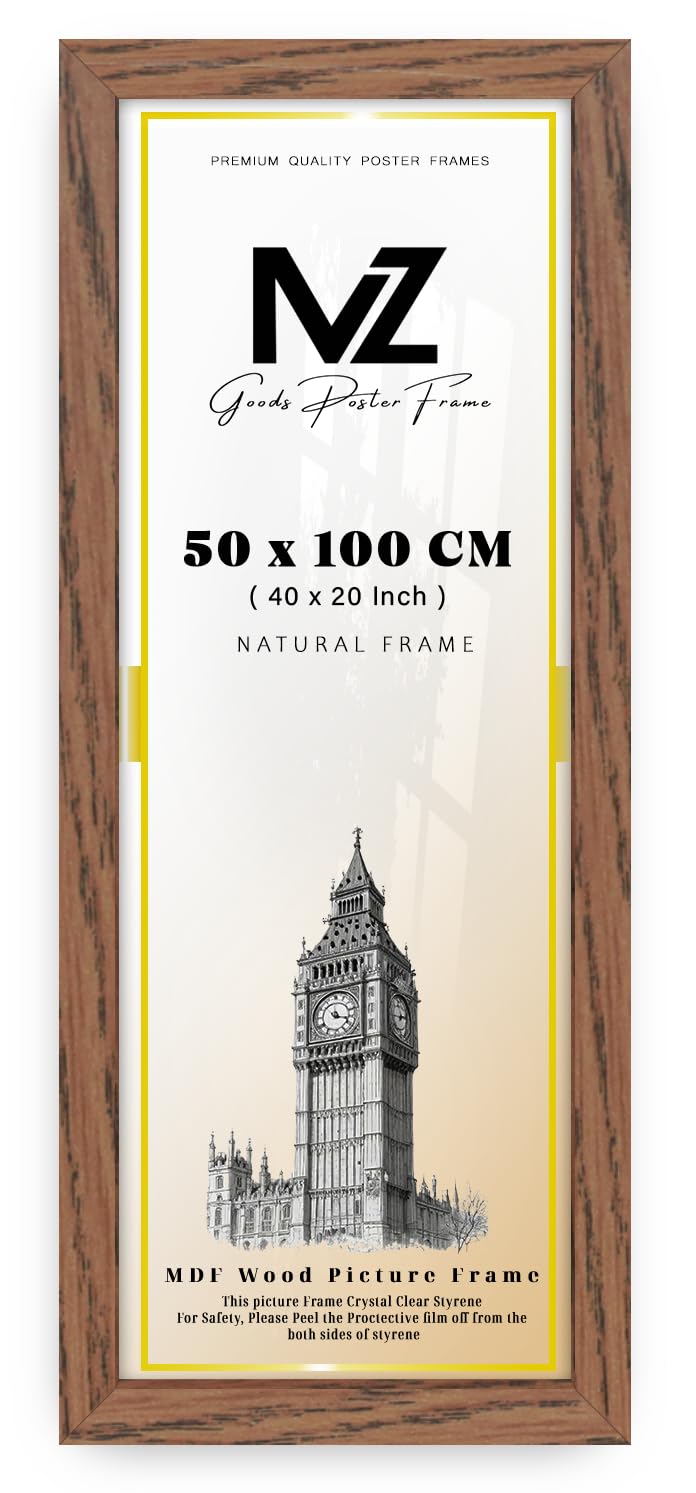 MZ GOODS | MDF Wood Poster Frame (50 x 100 CM) 40X20 Inch for Wall Décor, Art & Home Interiors, MDF Build with Portrait & Landscape Hanging Hooks [ Dark Oak ] — image 1