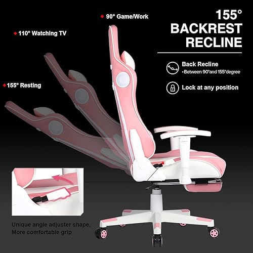 Miniatura 7 de GTRACING Silla de juegos con reposapiés, altavoces, silla de videojuegos, Bluetooth, música, resistente, ergonómica, para computadora, oficina,