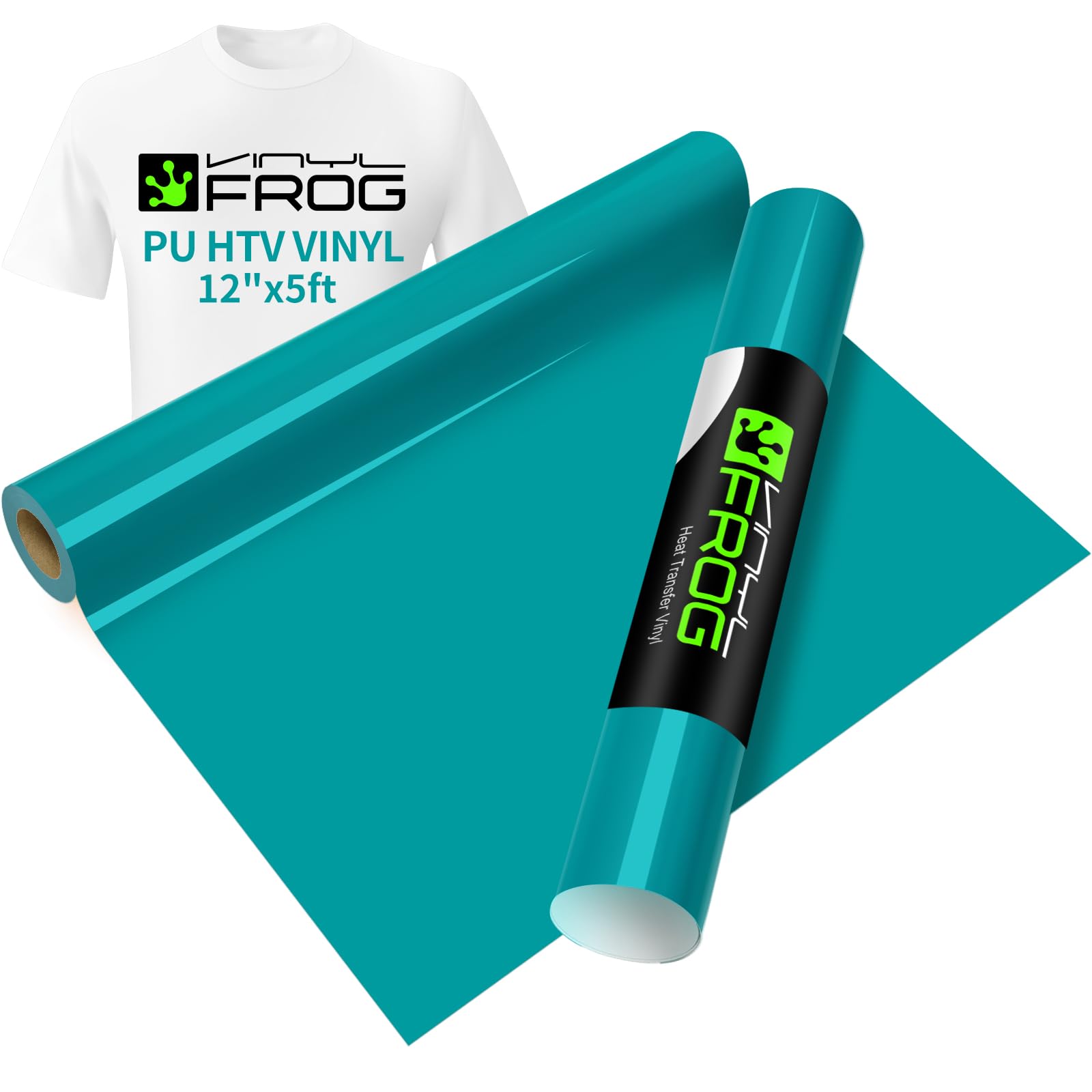 VINYL FROG Teal Heat Transfer Vinyl Roll 12" x5ft Aqua HTV Iron On Vinyl for T-Shirts Garments Bags and Other Fabrics