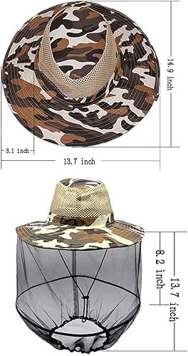 Miniatura 10 de Luwint Sombrero de red de cabeza, sombrero de jardinería, sombrero UV para pesca, camping, senderismo, apicultura