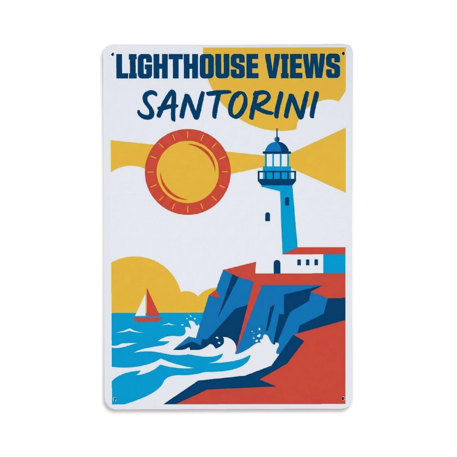 Gead 8X12inch Style Vintage Travel Santorini Lighthouse Views Metal Tin Sign
