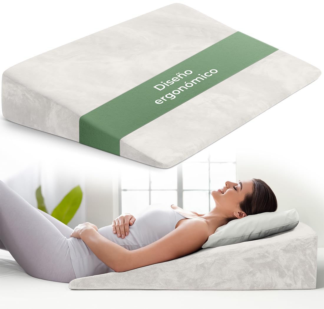 Cojín cuña ergonómico para Cama y sofá, Almohada cuña [con 2 Zonas de reclinación], cojin Espalda, cómoda Almohada antirreflujo y cojín de Lectura para elevación del sueño o como Respaldo