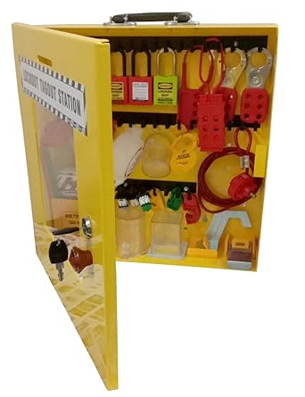 Easy carried OSHA lockout tag out kit in Wall-Mount styling for industrial safety workers - Krm Loto