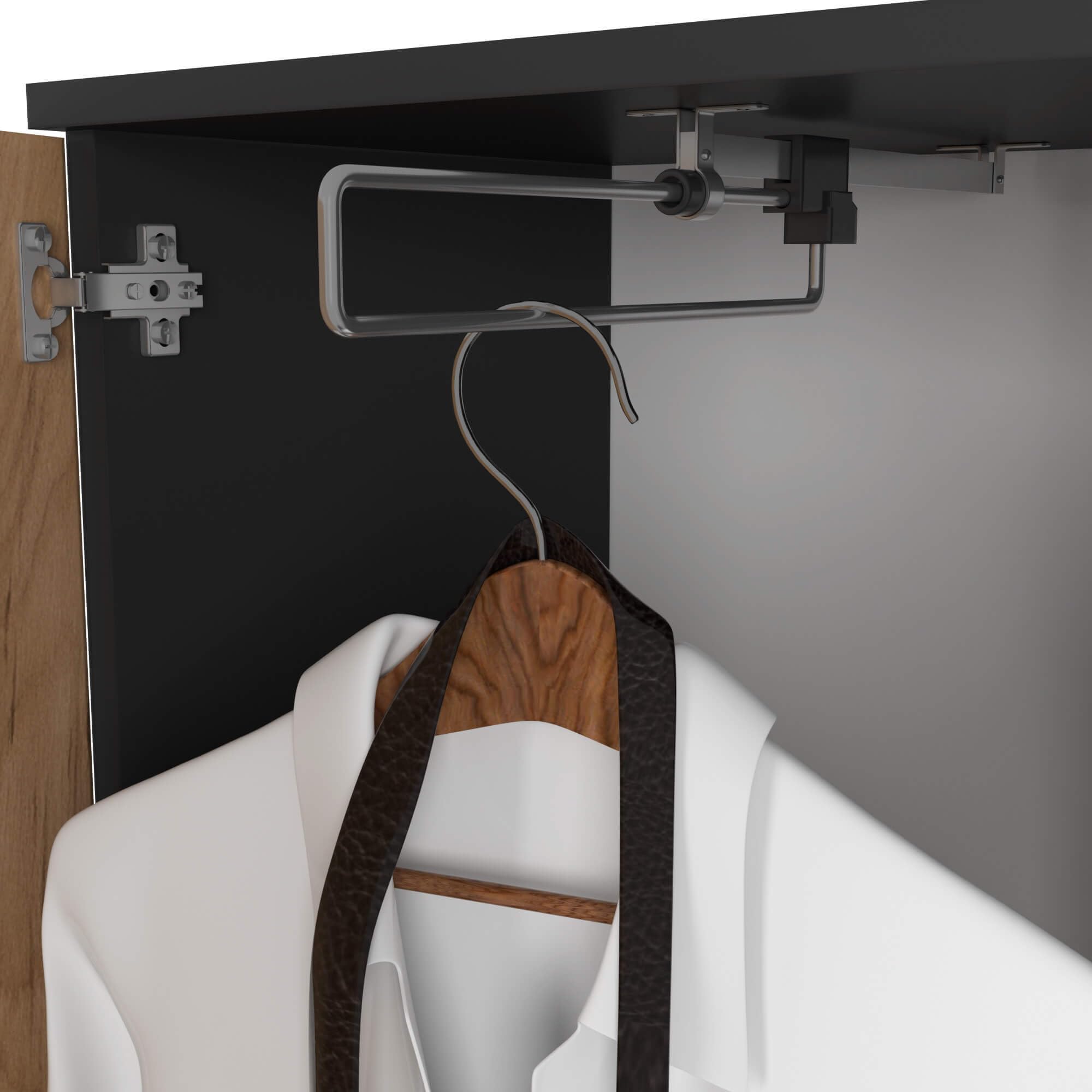 AKORD Garderoben-Set ENTRO Schwarz 95 cm Kompaktgarderobe Schmaler Flur 3 Türen 1 Schublade 7 Regalböden Industrial Stil Schwarz & Craft-Eiche