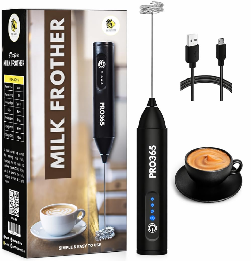 PRO365 Quick Charge Coffee Frother in 3 Speeds, 6 Months Warranty, Perfect for Mocktails/Coffee/Milkshakes/Lassi (E-Recipe Book Included QR Code, USB Charging Cable Included)