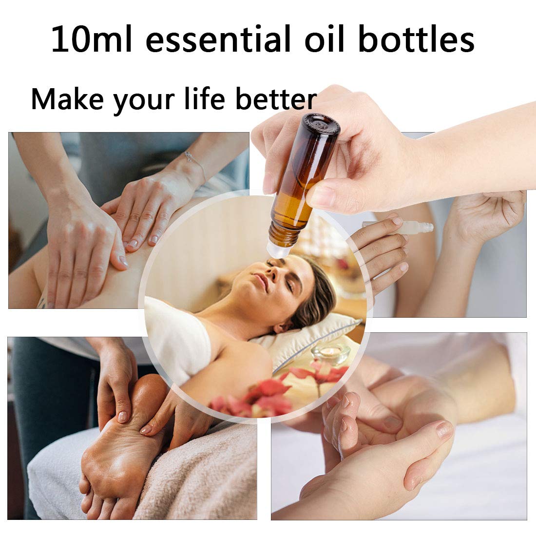 12 butelek na olejki eteryczne o pojemności 10 ml, z kulkami ze stali nierdzewnej, 10 ml bursztynowe szklane butelki na olejki eteryczne, 1 dodatkowa kulka rolkowa, 12 etykiet, 1 otwieracz, 2