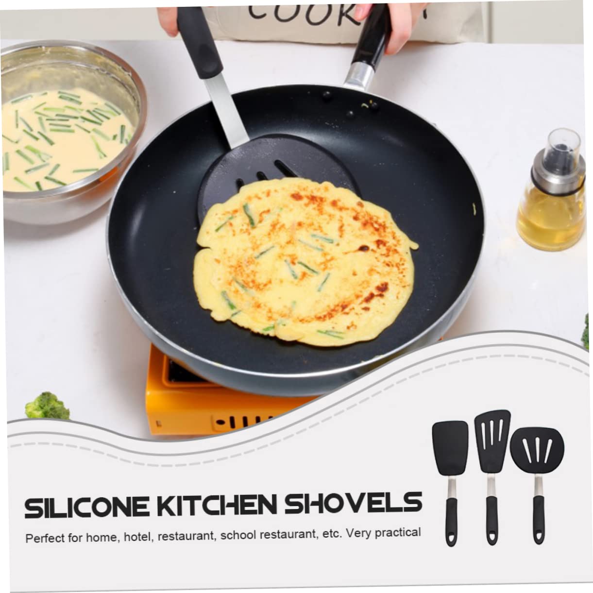 COLLBATH Silikon Pfannenwender 3 Stück für Küche zum Braten von Steak und Eiern Hitzebeständig Sicher Nutzbar
