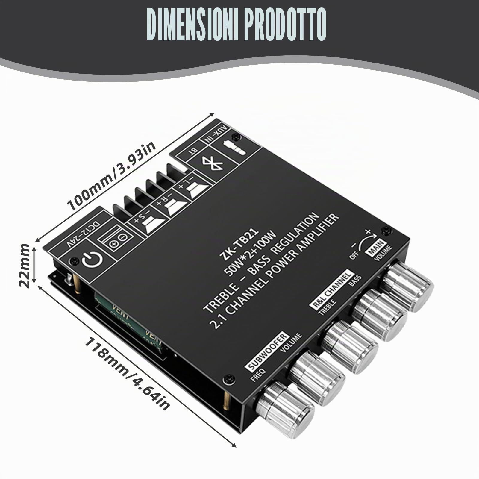 Amplifier Module TPA3116D2, 2.1 Audio Amplifier Board Bluetooth HiFi, Mini Amp Platine DC 12-24 V con ingressi Bluetooth e AUX