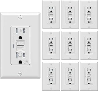 [10 Pack] WEBANG Self-Test GFCI Outlets, Tamper-Resistant and Weather-Resistant, GFCI Receptacle with LED Indicator, Decorative Wall Plates and Screws Included, 15 Amp/125 Volt, UL Listed, White
