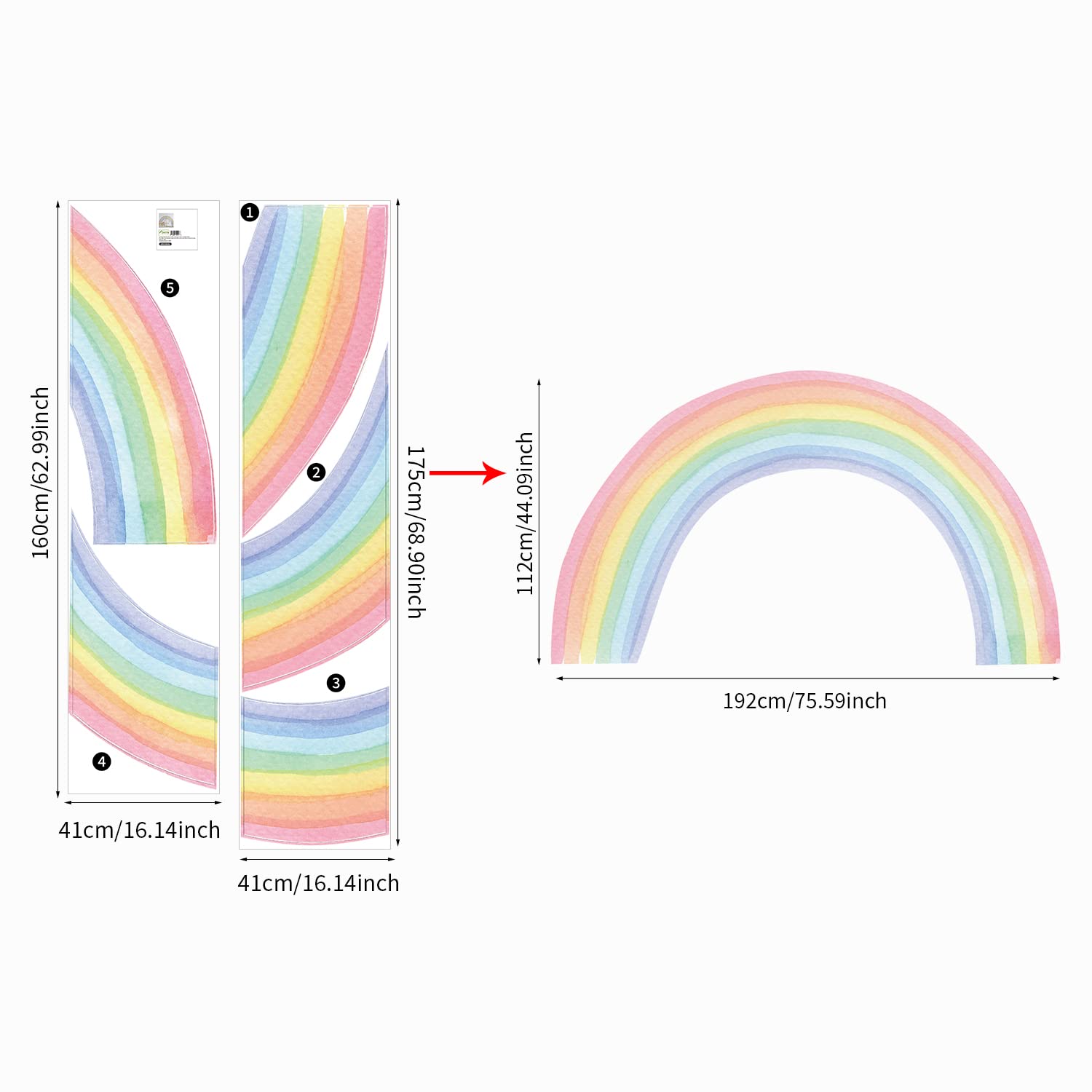 Neukids Large Rainbow Stickers Watercolor Polka Dot Decals Girls Wall Decals Nursery Stickers for Kids Bedrooms Livingroom Kindergarten Window Wall Decor 192x112cm - Image 2