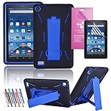 EpicGadget Heavy duty Hybrid Full Protection Case with Kickstand, Screen Protector and stylus for 7-inch Amazon Fire-5th Generation - Black/Blue