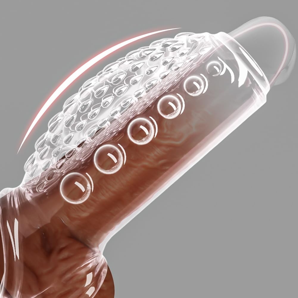 Roluck Manicotto per Pene, Guaina del Pene con Anello per Gland, Perline Massaggianti, Potenziamento dell'Erezione, Ritardo dell'Eiaculazione, Giocattolo Sessuale per Uomini (Trasparente)