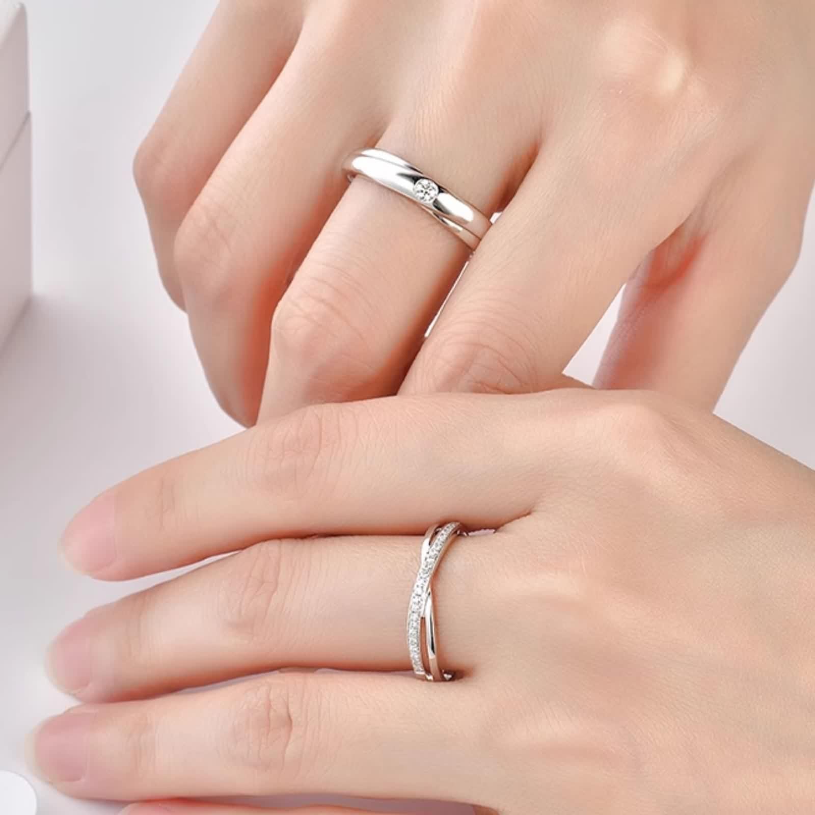 Anillos de compromiso de plata, anillo de compromiso para hombres con diamante blanco de 0,06 quilates, anillos de boda Pt950, talla 53 (16,9)