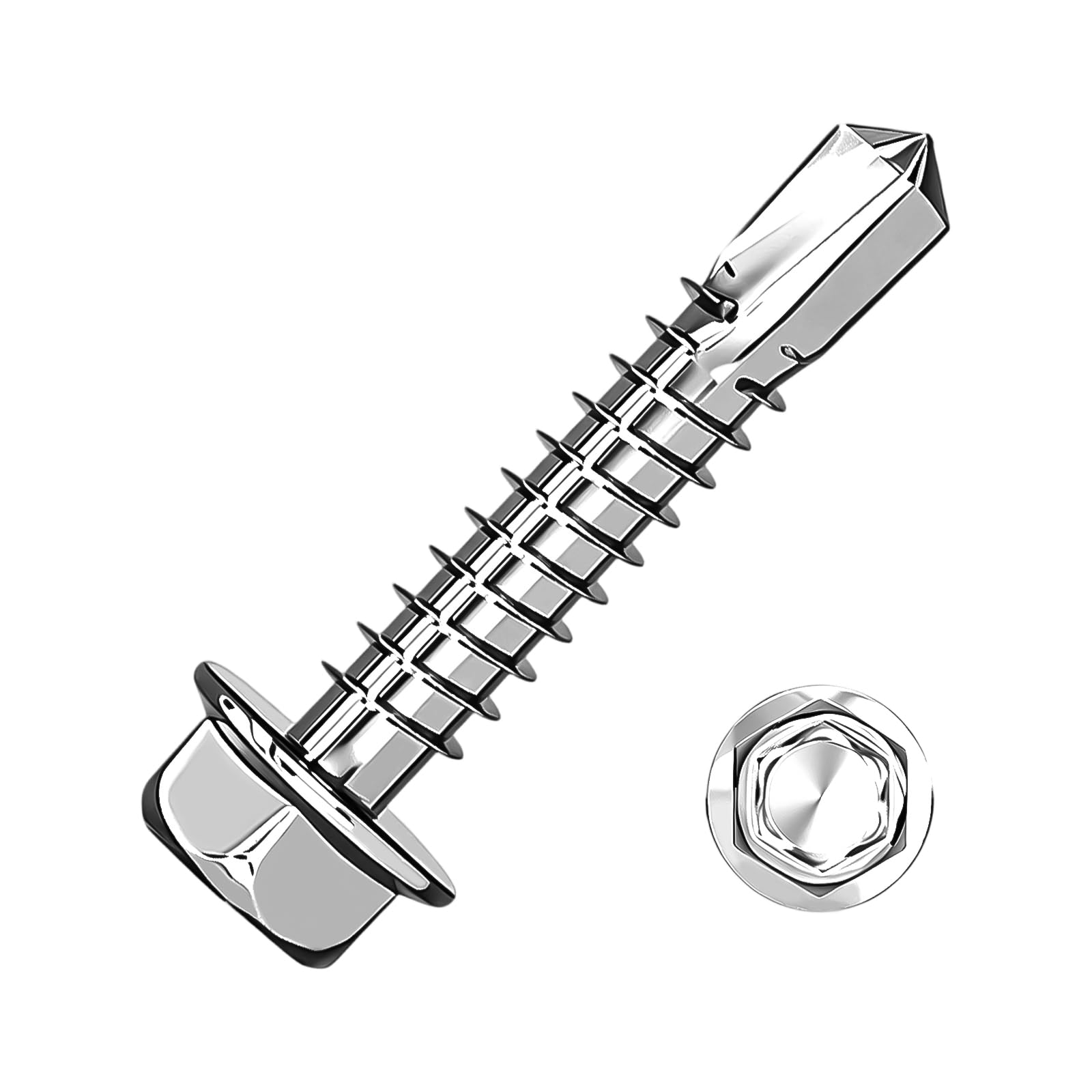 300 tornillos autorroscantes M4.8 x 38 mm, tornillos autorroscantes de cabeza hexagonal con arandela de acero inoxidable 410, kit surtido de tornillos autorroscantes.