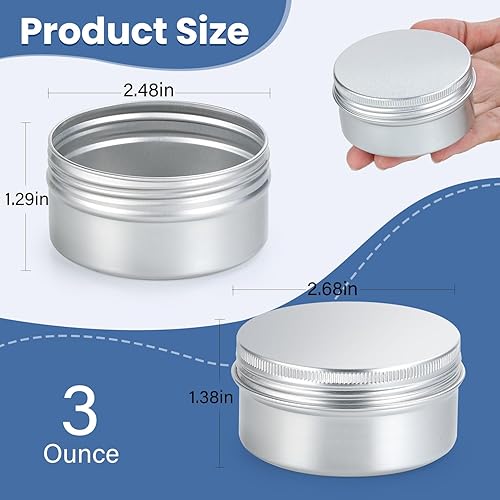 Miniatura 8 de Lata de aluminio de 3 onzas, paquete de 20 latas de metal para salvamento, latas de vela de 3 onzas con tapas, recipientes recargables con tapa de
