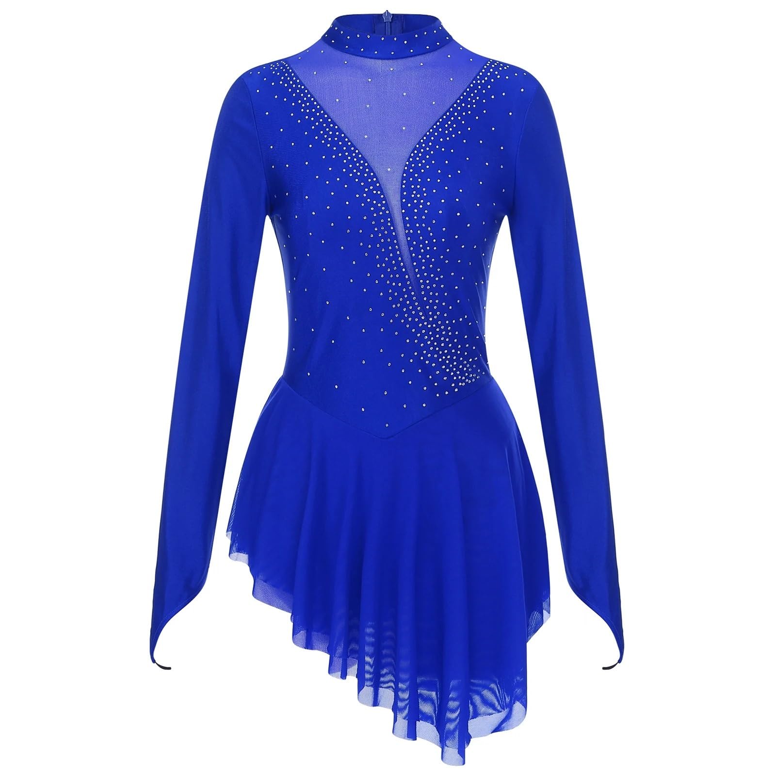 Vestidos De Patinaje Artístico Vestido Largo con Volantes y pedrería Brillante for Mujer, Ideal for Gimnasia, Patinaje artístico, Ballet Danza lírica