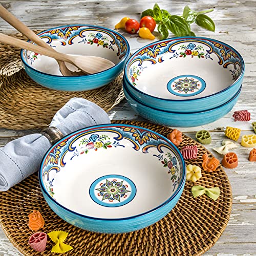 Euro Ceramica Zanzibar 8-Piece Dinnerware Set | Fine Kitchenware | Floral Multicolor Design Stoneware Tableware Service For 4,Large #TOP3