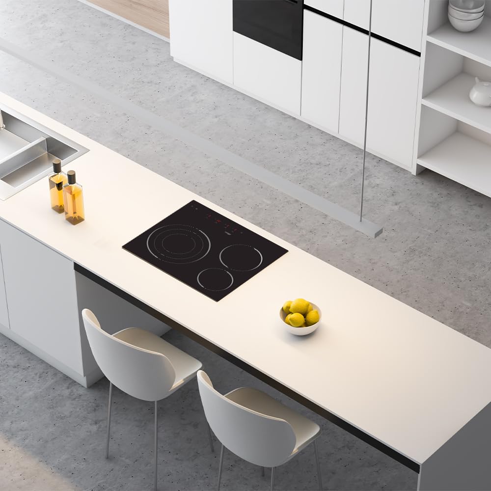 Nilson Placa Vitrocerámica Cristal Negro NV3600. Potencia máx. 5700 W, 3 Zonas de Cocción, 9 Niveles de Cocción, Control Táctil, Bloqueo y Autodesconexión de Seguridad