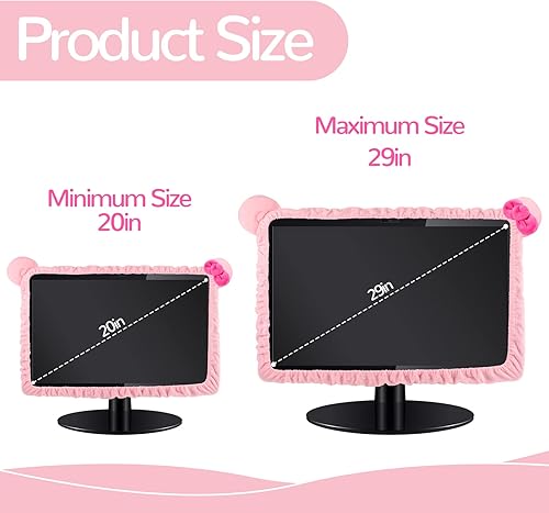 Miniatura 2 de 2 fundas Kawaii para monitor de computadora de 20 a 29 pulgadas con diseño de orejas de gato, lindo protector de polvo para monitor rosa, accesorios