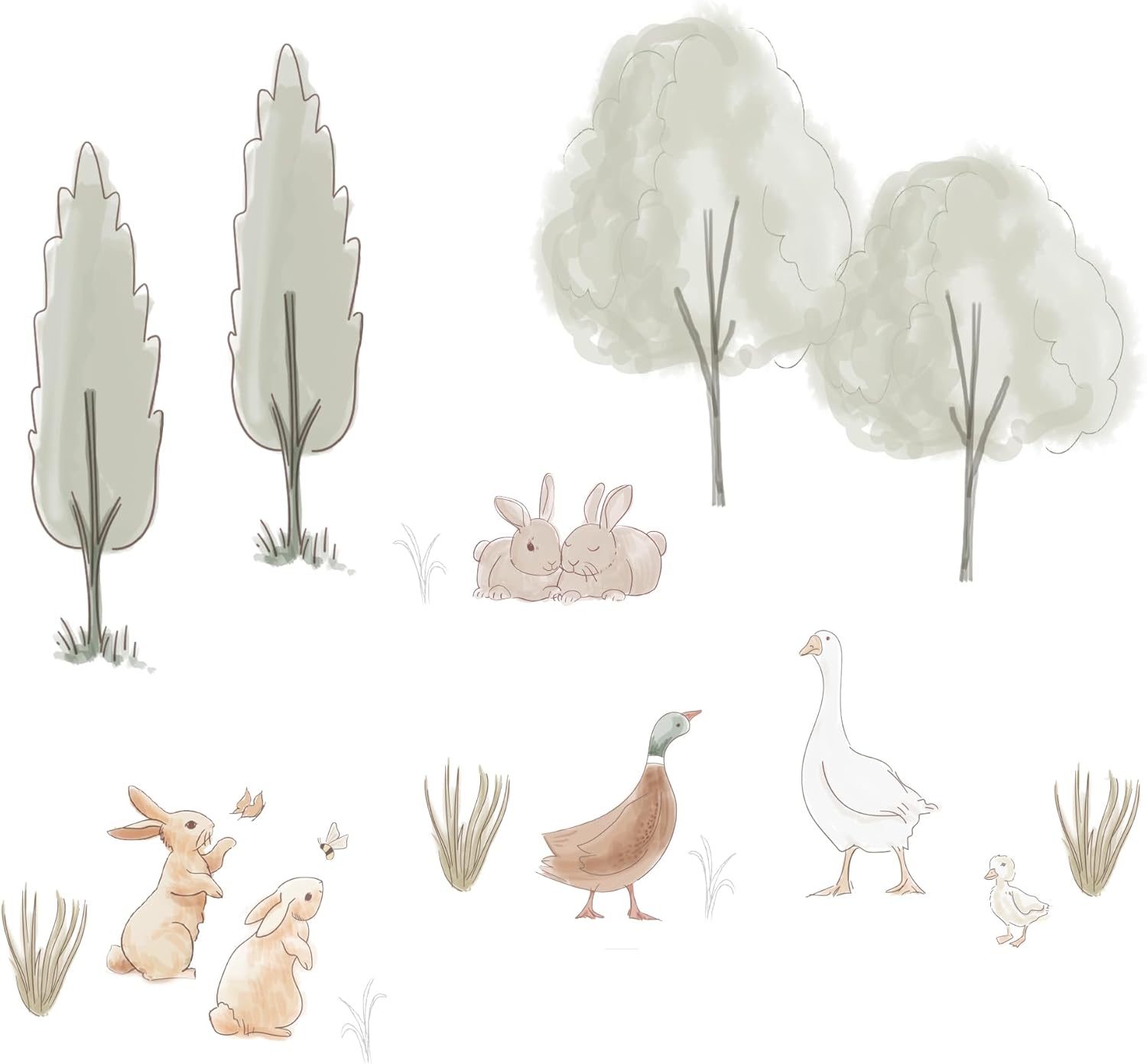 Lambs & Ivy Signature Bunny Hop Woodland Trees/Duck Wall Decals/Stickers