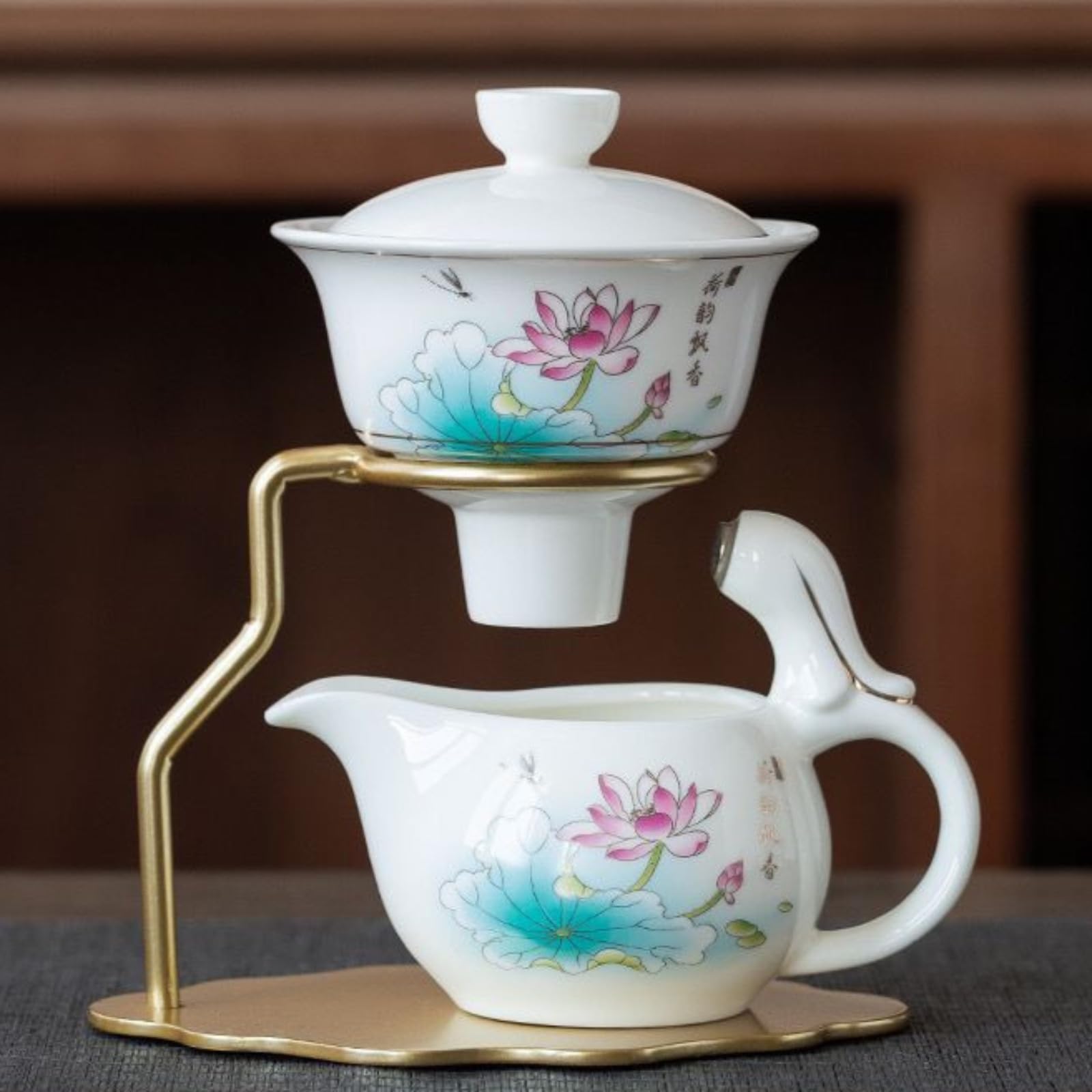 Infuseur à thé semi-automatique en céramique Jade Lotus de 150 ml