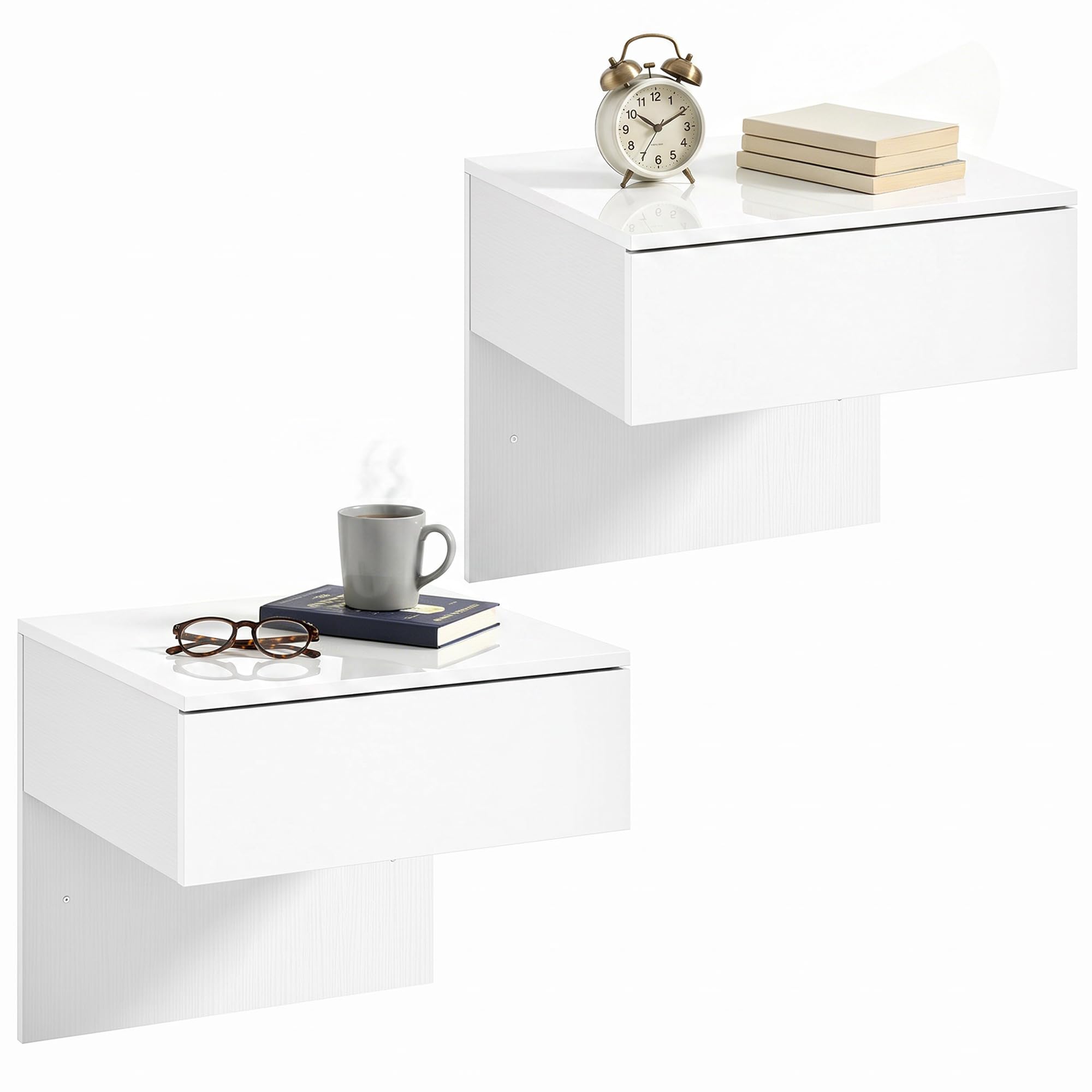 HOMCOM 2 Mesitas de Noche Flotantes con Cajón 40x35x36,2 cm Blanco Brillo