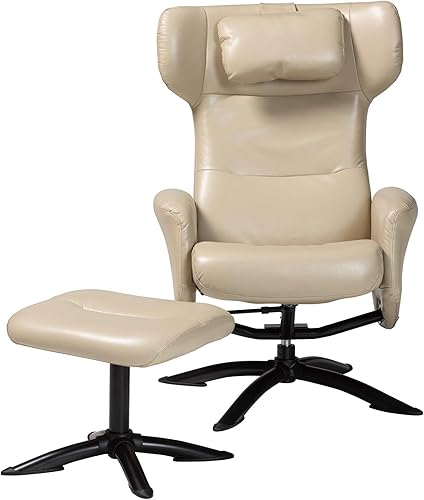 Miniatura 3 de Baxton Studio Elwood - Juego de 2 sillas y reposapiés de piel sintética color beige