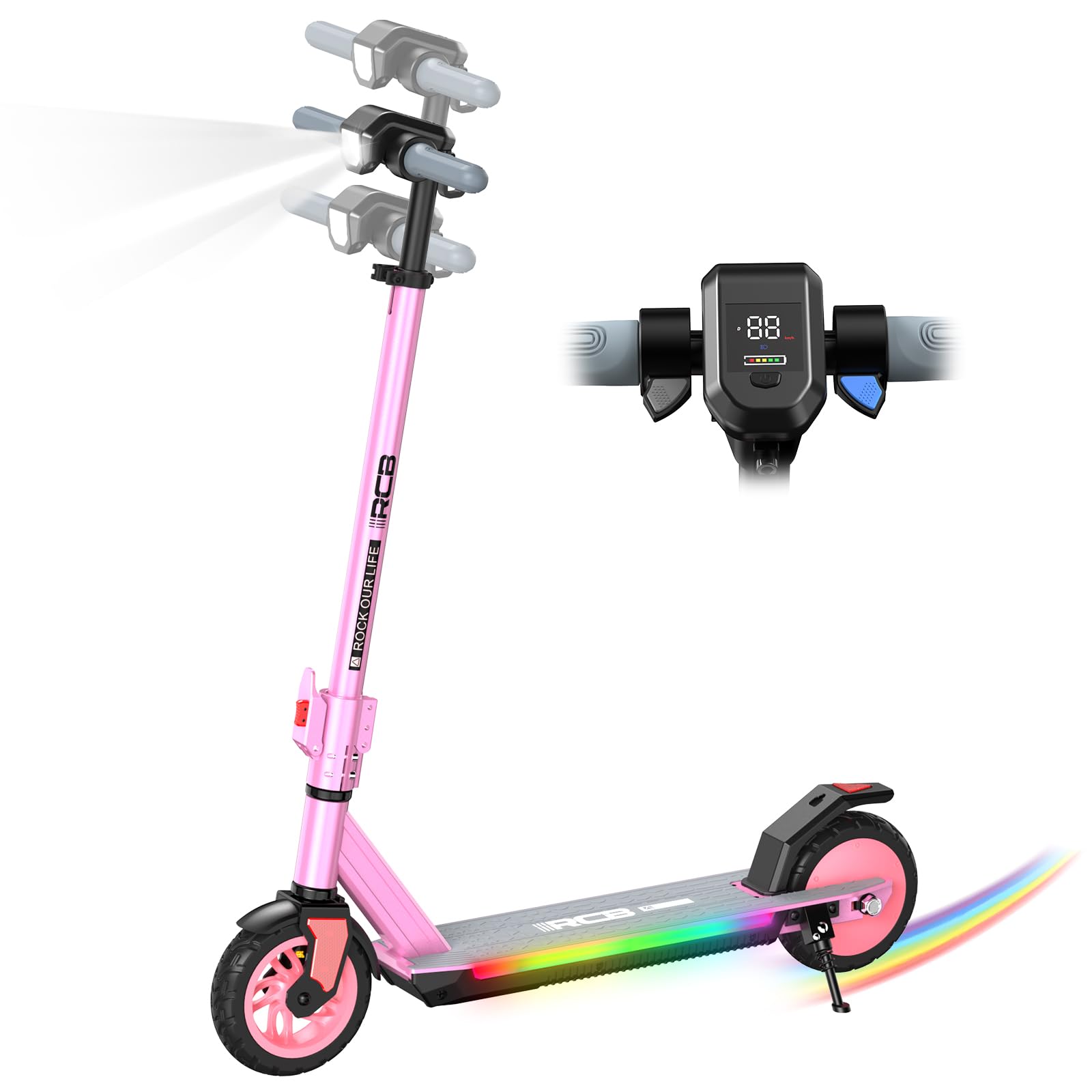 R12 Pro Patinete Eléctrico Niño 6-12 años, Scooter 150W, 3 Velocidades, 18km/h, Autonomía 15 km, Altura Regulable, Luces LED y Pantalla, Patinete Eléctrico Plegable y Ligero de 7"