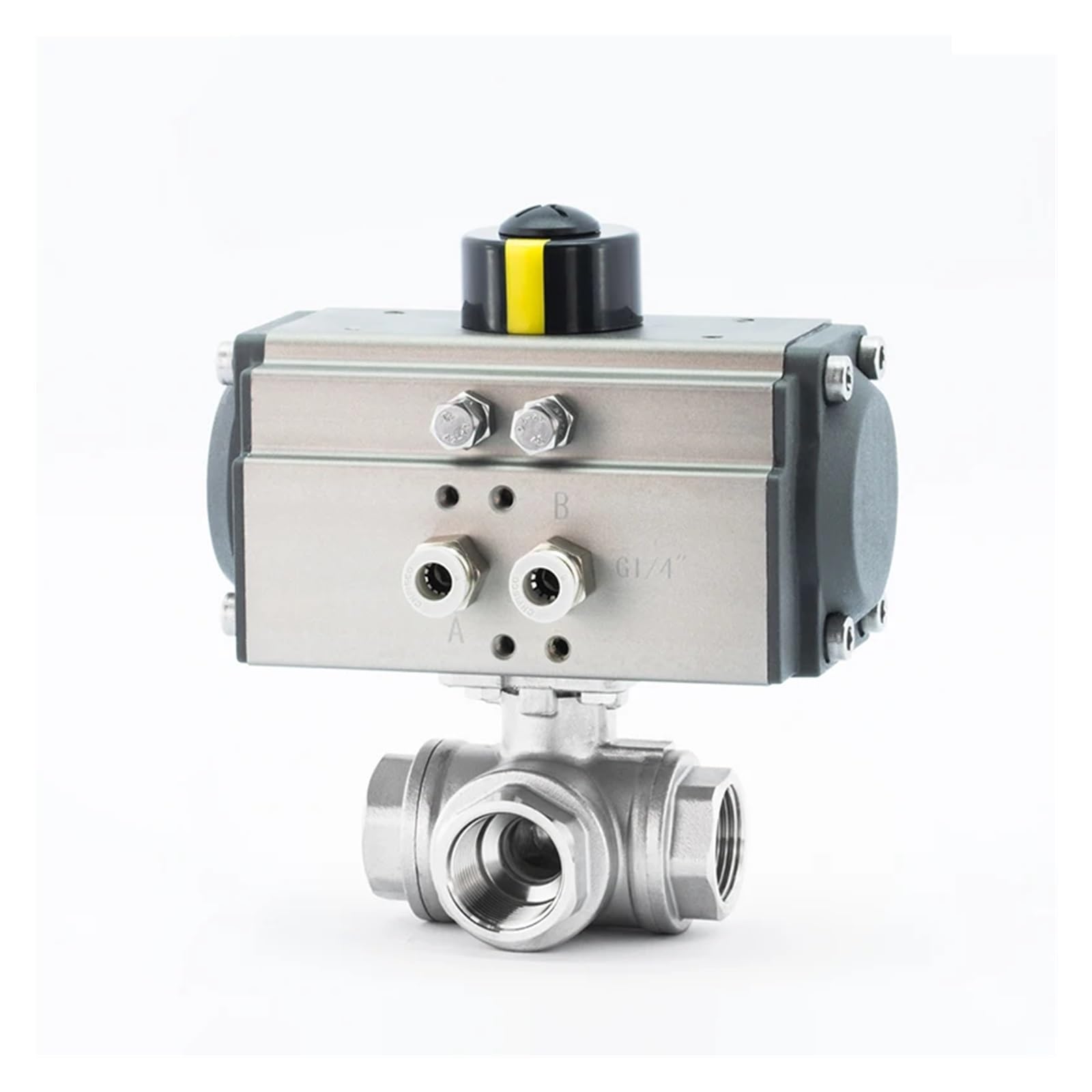 Vanne pneumatique 3 voies DN20 T acier inox taraudé pour réseau industriel