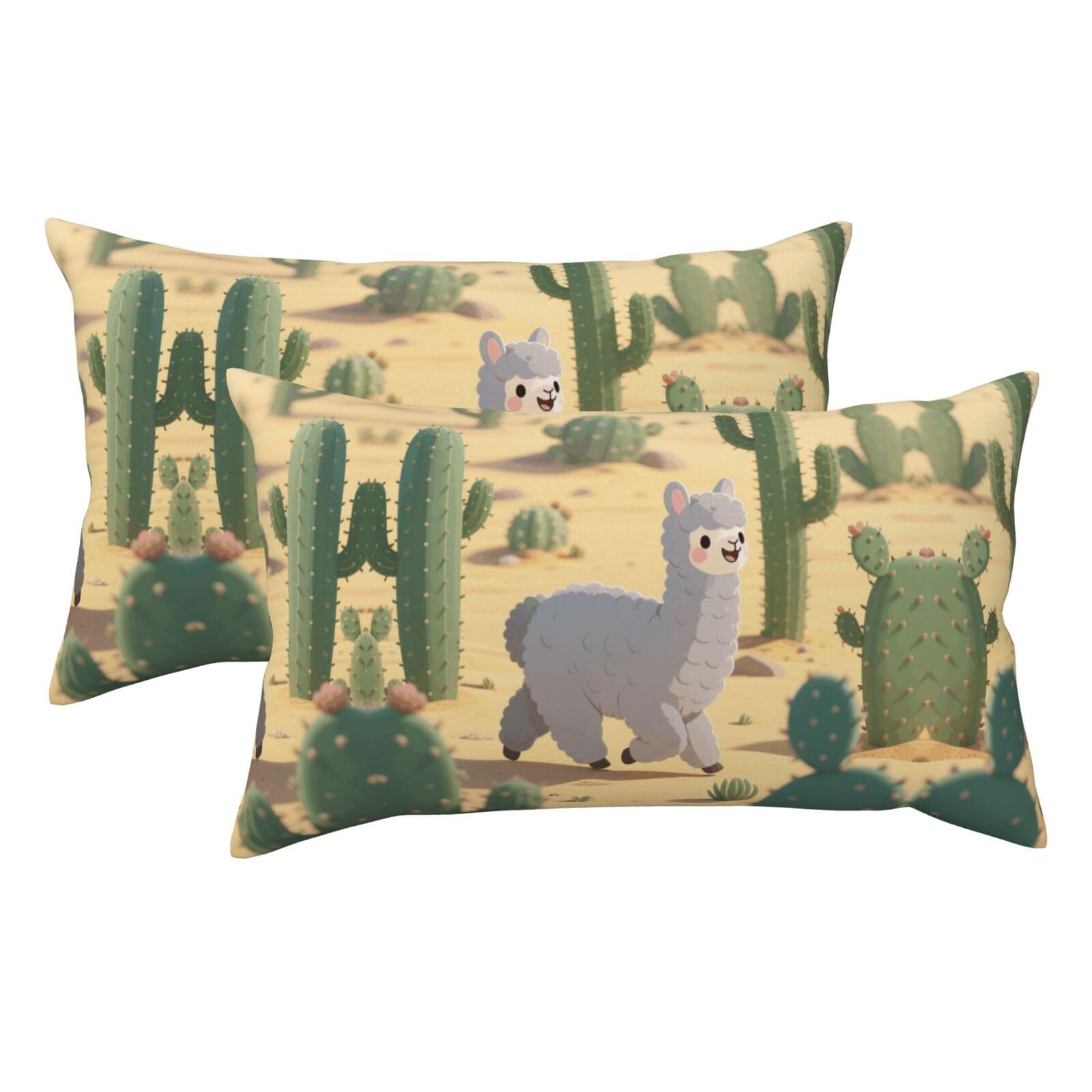 Cute Alpacas and cact Luxury King Pillowcases Set of 2, Plush Velvet Feel Pillow Covers with Hidden Zipper, Skin & Hair Friendly, 20x36 Inches Pillow Cases for Sleeping Gift