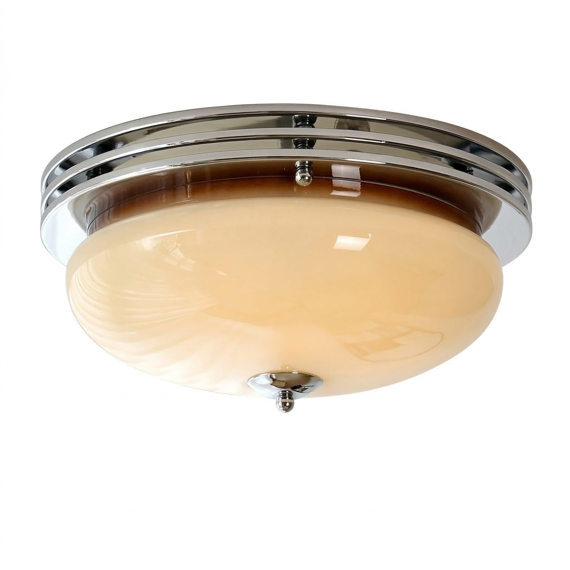 NHPJFDC Vintage Egg Glass Flush Mount Ceiling Light, Retro Round Ceiling Lamp, Mid Century Low Profile Fixture for Bedroom, Study, Hallway, Kitchen, Apartment Foyer, Condo Residential