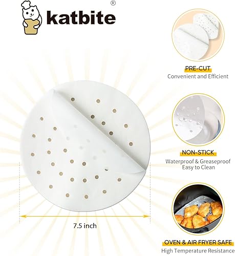 Miniatura 9 de Katbite 200 piezas de papel pergamino para freidora de aire de 7.5 pulgadas, forros cuadrados antiadherentes resistentes para freidora de aire,