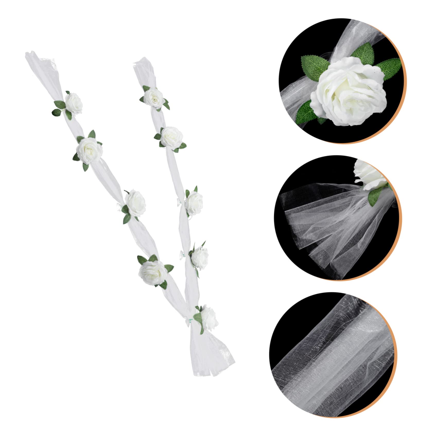 Amosfun 3 Ensembles Ceinture de Voiture de Mariage Titulaire marié artificiels Wedding Decorations Decoration Fete Artificiel décor de Fleurs de Mariage Fausse Rose Blanche Ruban