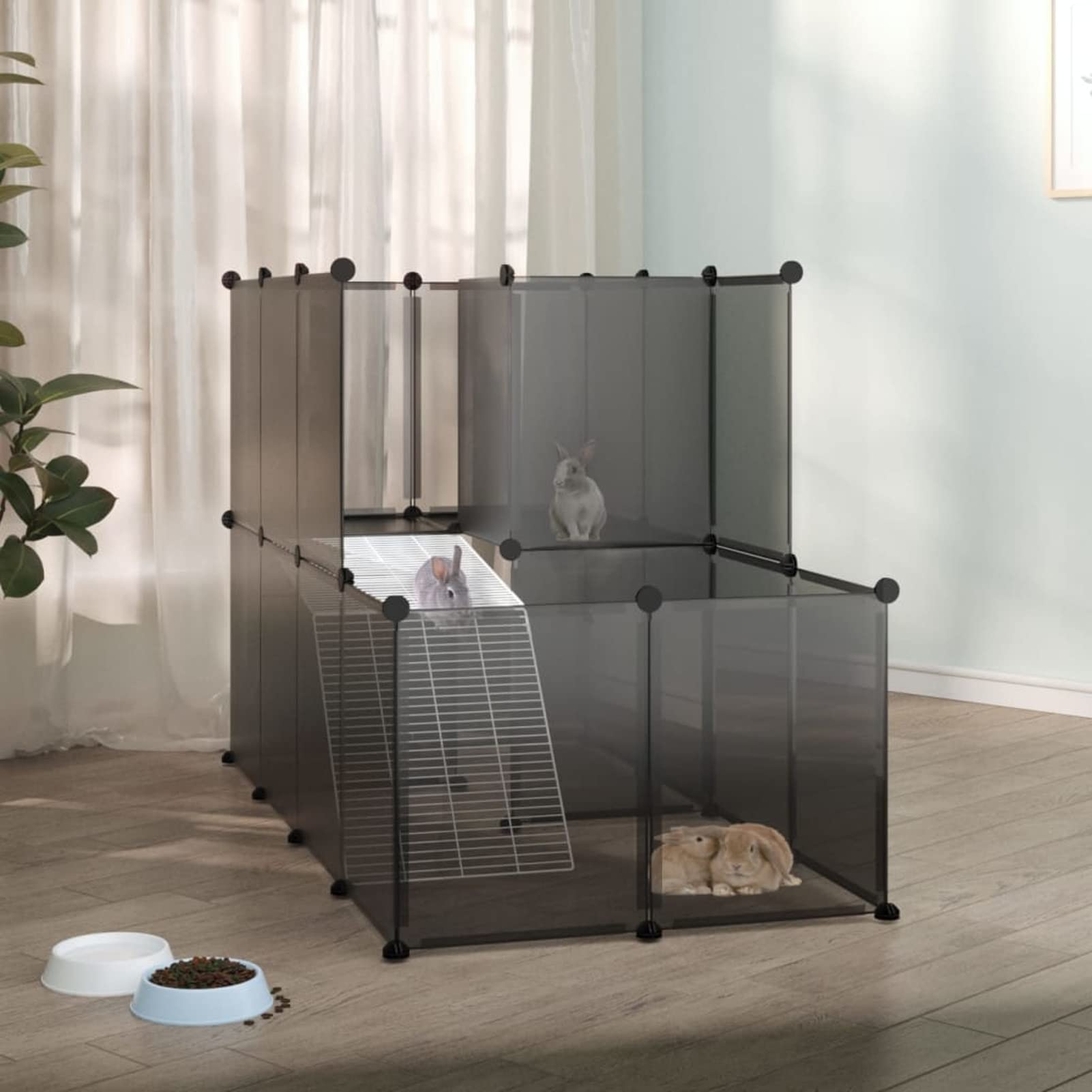 Jaula para Animales pequeños Negro PP y Acero 142x74x93 cm, Jaulas para Conejos, Jaula Cobaya, Jaula Hamster, Jaula para Gatos, Jaula Chinchilla, Recinto para Conejos